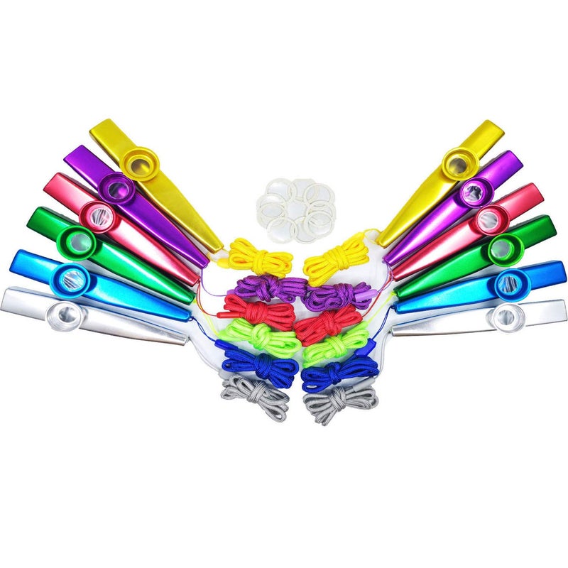 Fartime فارتايم 18 قطعة كازو معدني مع حبال، مع 20 قطعة غشاء كازو فلوت، آلات موسيقية، هدية جيدة للأطفال، رفيق جيد لآلة اليوكليلي، الكمان، الجيتار، لوحة المفاتيح البيانو. - Image 1